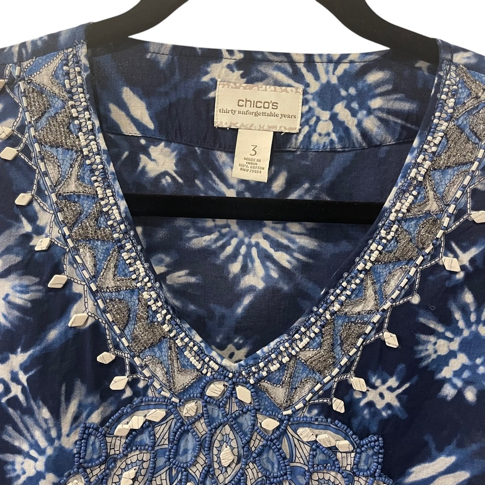 Chico's Marvelous Motif Maddie Beaded Tunic Beachy Vacation Resort Wear top 3 - Picture 5 of 11